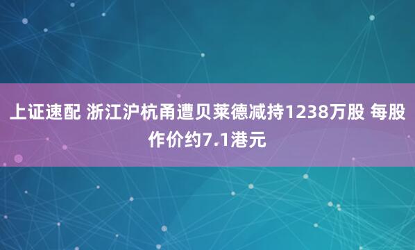 上证速配 浙江沪杭甬遭贝莱德减持1238万股 每股作价约7.1港元